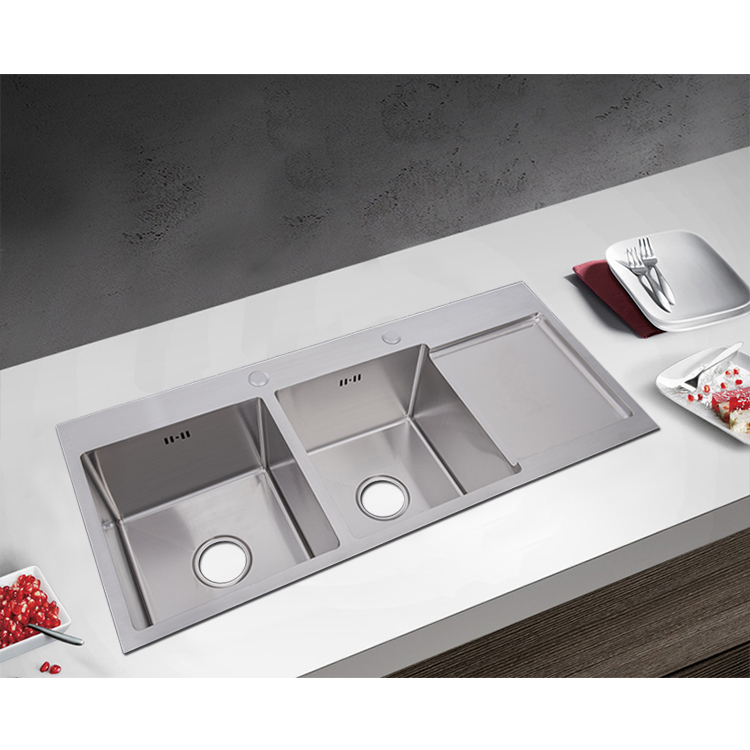 Handmade stainless steel drain board single sink