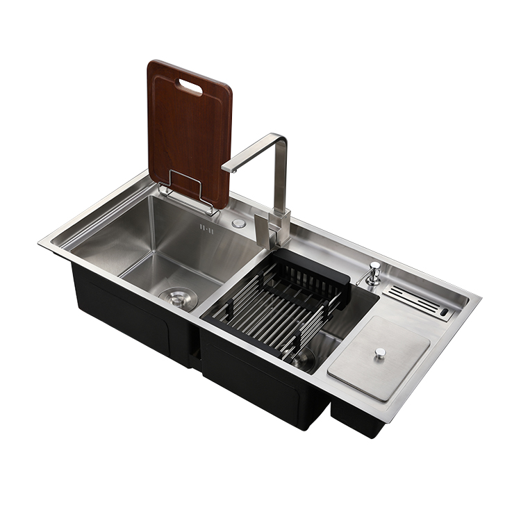  Fashion Topmount 304 Stainless Steel Handmade Double Bowl Kitchen Sink With bin 