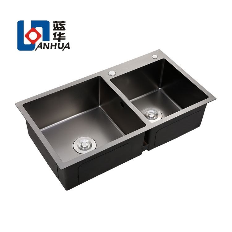 Nano Black Color Double bowl Handmade Stainless Steel Kitchen Sink