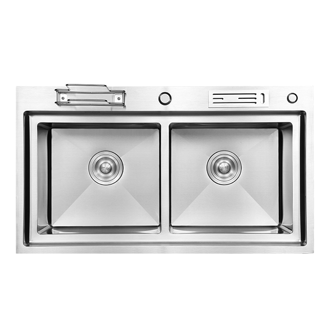  Multifunction Handmade Double Stainless Steel Kitchen Sink With Waste Bin